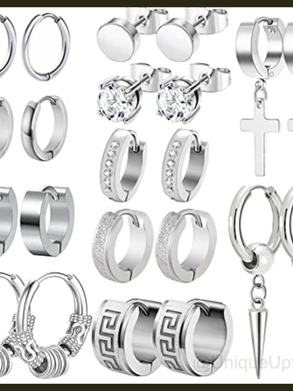 Men's Stainless Steel Small Hoop Dangle Stud Earrings Set 11 Pairs